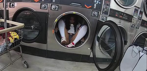  Laundromat quickie with curvy black stranger
